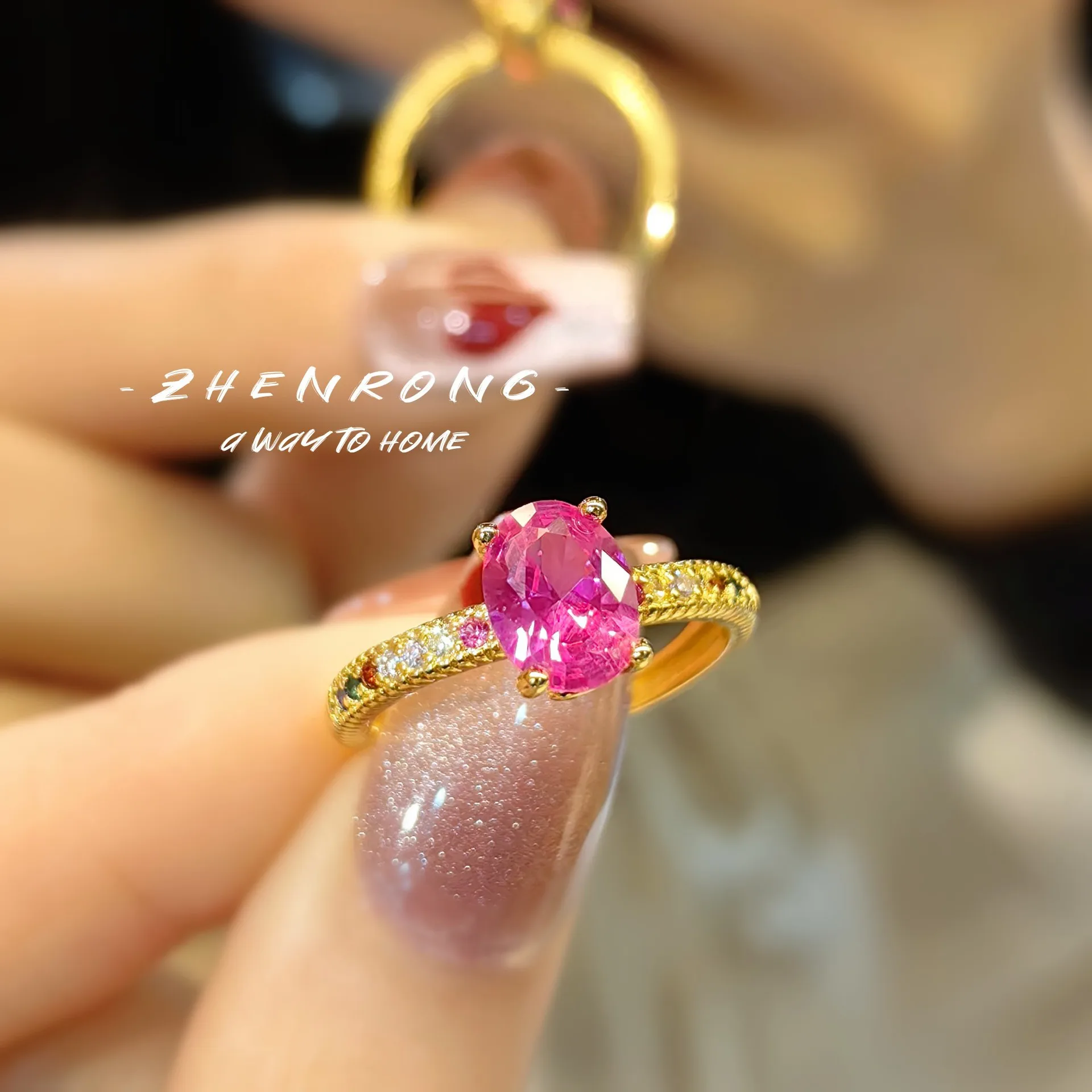 2024 New Trend Finger Rings For Women Fashion Female Fashion Bright Hot Pink Zirconia Jewelry For Engagement Party Accessories