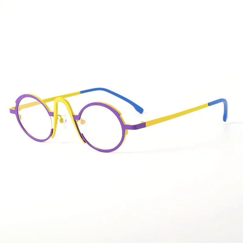

Japanese designer's new personalized dislocation color matching glasses frame pure titanium ultra-light round frame
