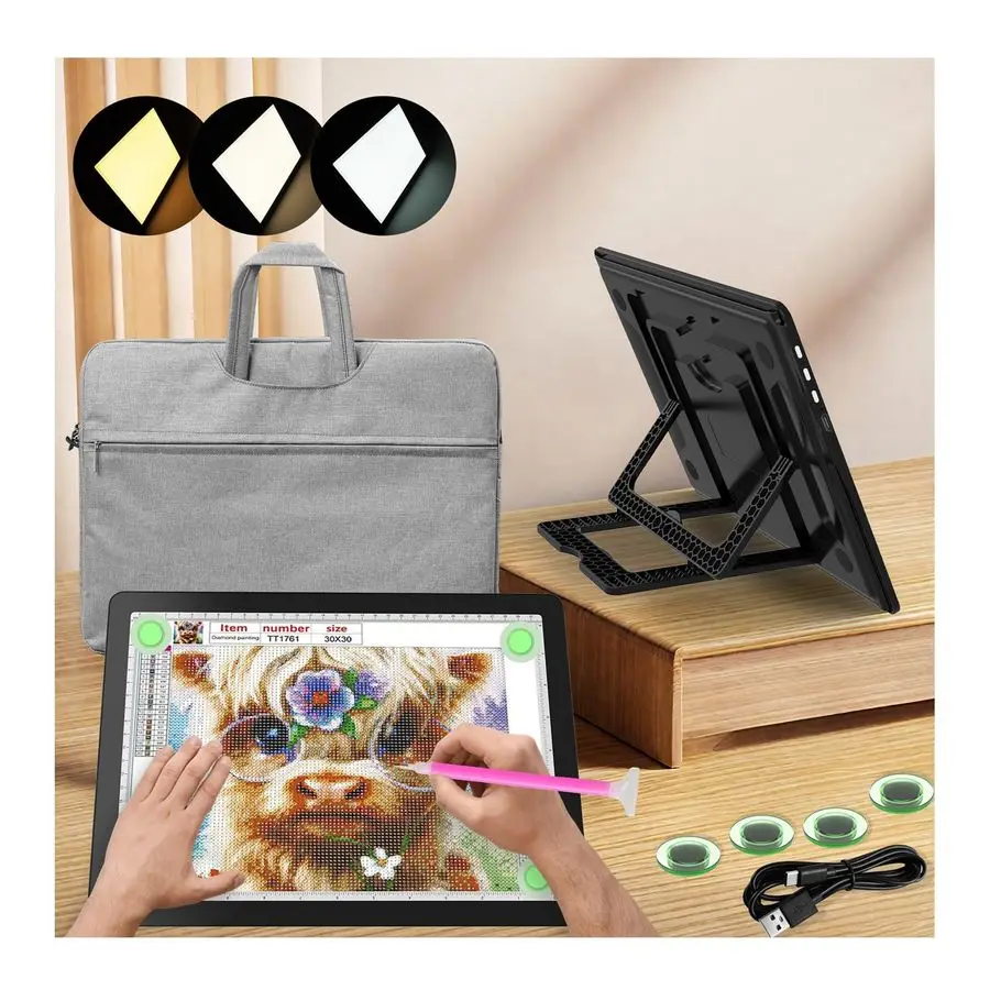 

Перезаряжаемый световой коврик формата А4 с мягким чехлом, супер яркий световой короб, встроенная подставка, 3 световых цвета усилителя, регулируемая яркость