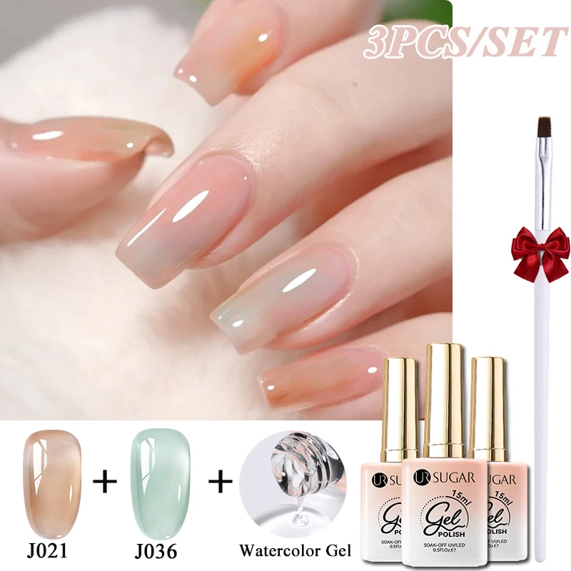 

UR SUGAR 15ml Clear Watercolor Gel Polish set UV LED Soak Off Nail Art Polish For Spreading Effect Marble Print Nail Polish Gel