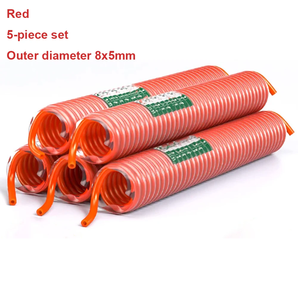 5Pcs PU Pneumatic Spring No Connector Long Hose Spiral Pipe 8x5mm Air Compressor Tools Spring Tube 3/6/9/12/15Meter Red/Blue