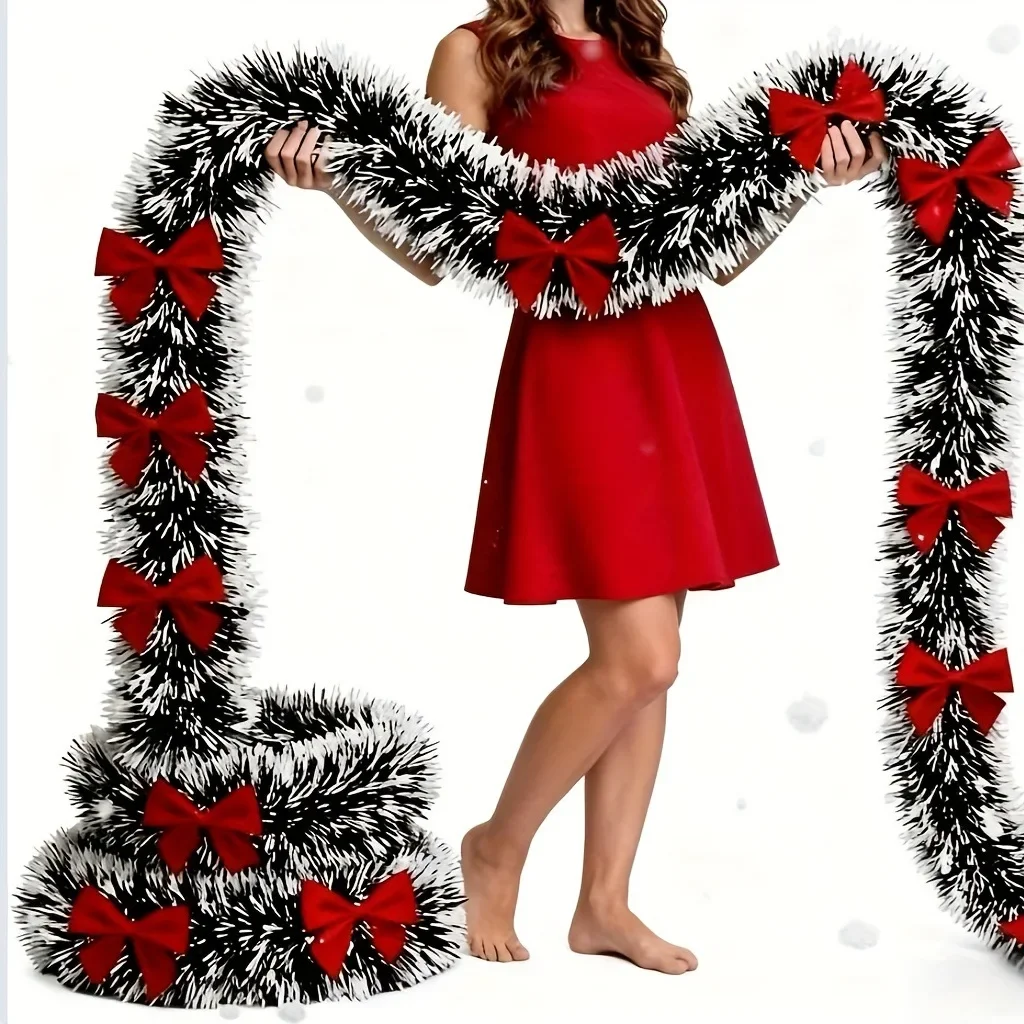 Ghirlanda di nastri a tema natalizio, ideale per decorazioni fai-da-te, nastri decorativi artificiali per Natale, decorazioni per camini, per la casa e per feste.