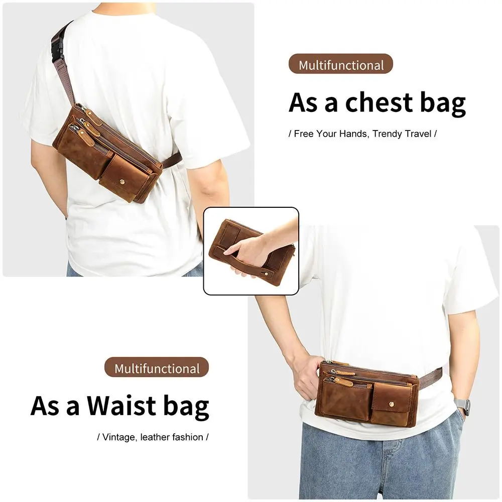 Retro New Men's Waist Bag, Outdoor Cowhide Single-Shoulder Crossbody Bag, Casual Genuine Leather Men's Waist Bag