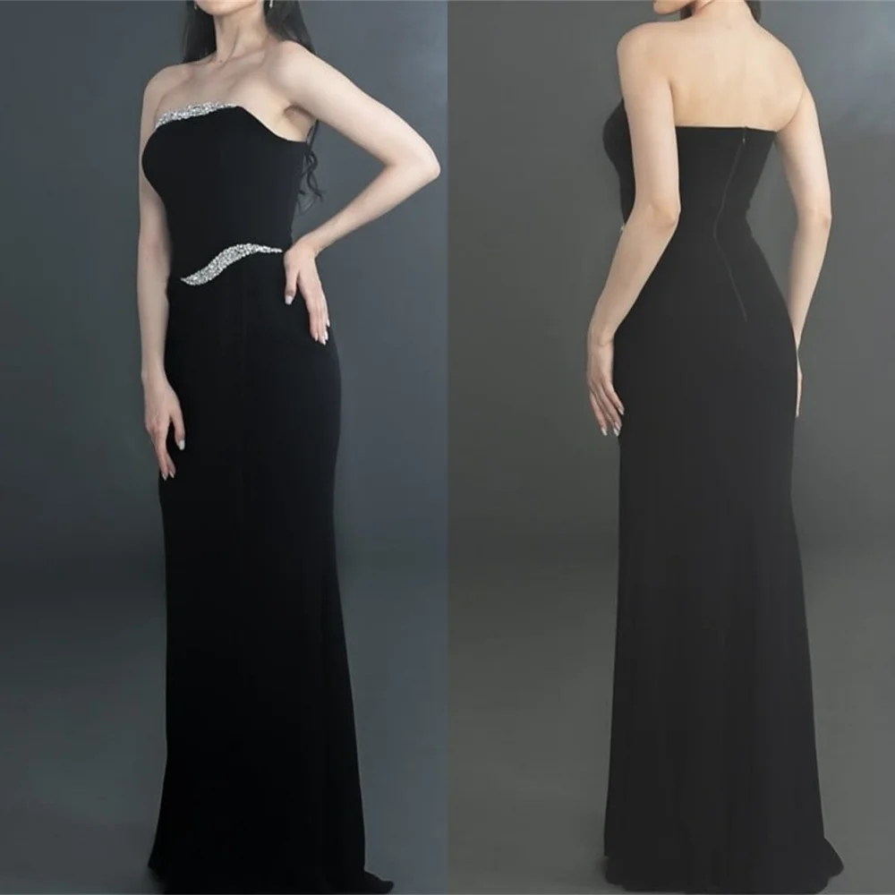 تخصيص حورية البحر الأسود جيرسي الكاحل طول فستان السهرة الرسمي حمالة فساتين المشاهير كريستال سباركلي فساتين العودة للوطن