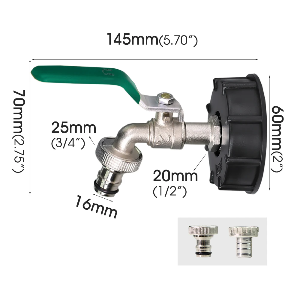 Zbiornik z kranem 1000L S60 IBC 1/2 \'\'x 3/4\'\' 16mm złączka do węża zbiornik spustowy zawór z dźwignią do zaczepu dwukierunkowego 1-kierunkowego