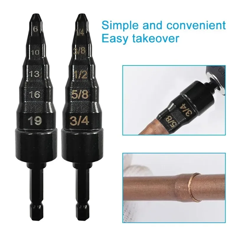 6-19mm 1/4-3/4 Copper Pipe Step Expander with Hexagonal Handle for Air Conditioning Maintenance Electric Tool Accessories