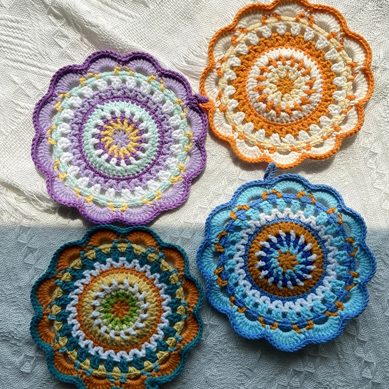 DIY Hand Crochet Cotton Hook Disc Pad 2pcs/Lot 14.5CM Colour Cup Mat Photo Props Vase Cushion Decorative Mat Home Furnishings