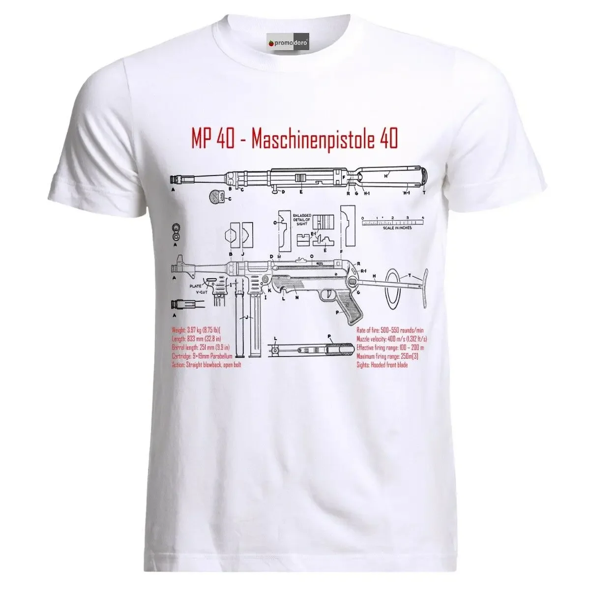 Wehrmacht MP40 Submachine Gun Blueprint T Shirt. Short Sleeve 100% Cotton Casual T-shirts Loose Top Size S-3XL