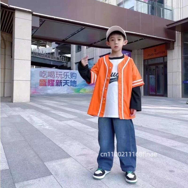Roupas da moda infantil de dança de rua, roupas de beisebol infantis, conjunto de três peças, fantasia de performance de hip-hop para meninos e meninas
