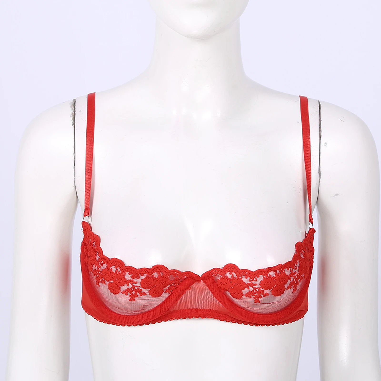 Women See-through Lace Hollow Out Bra Lingerie Exotic Open Cups Exposed Nipples Chest Brace Underwire Brassiere Top Nightwear