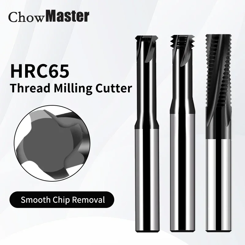 Chowmaster HRC65 Single Tooth Tungsten Steel Carbide Black Nano Coating Thread Milling Cutter M1-M24 CNC Machining Tools