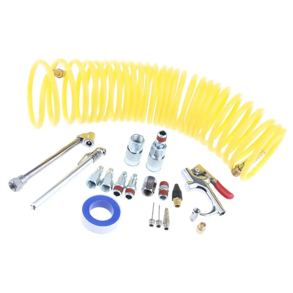 1/4 NPT Air Accessory Kit 20 Pieces, Air Compressor Hose Tool kit with Coil nylon Hose/Blow Gun/Tire Gauge