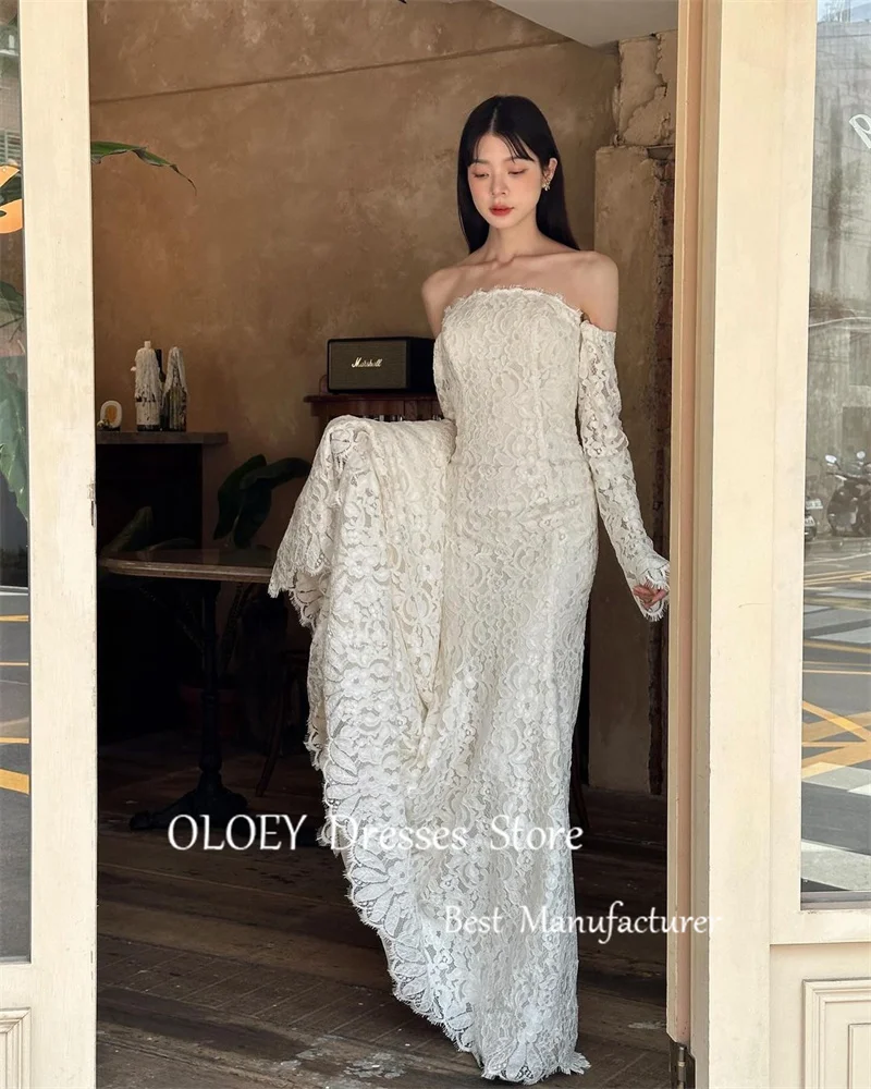 OLOEY Elegant Full Lace Mermaid Wedding Dresses Long Sleeves Off Shoulder Bridal Gowns Korea Photoshoot Custom Made 2024