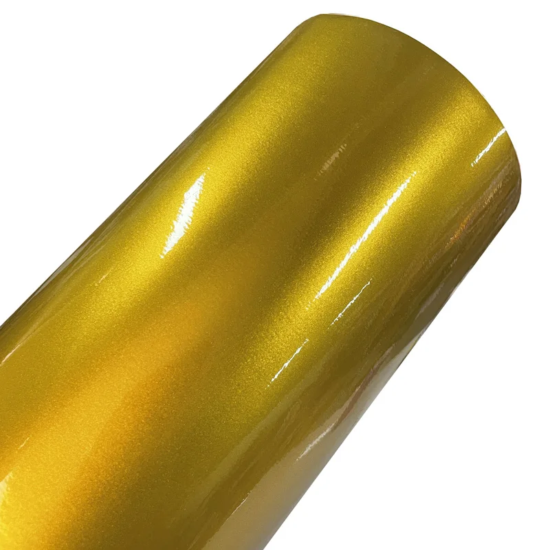 Película de envoltura de vinilo dorada metálica brillante de caramelo de primera calidad, calcomanía autoadhesiva para envolver el coche con burbuja de liberación de aire