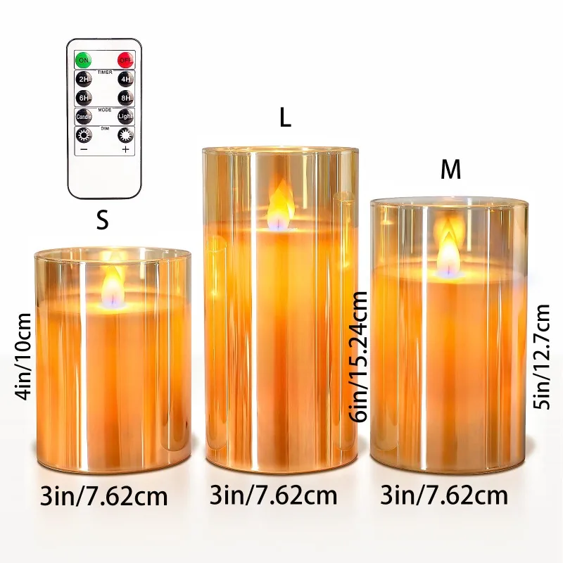 3Pcs/Set Led Flameless Electric Candles Light Acrylic Glass Battery Flickering Fake Tealight for Wedding Party Christmas Decor