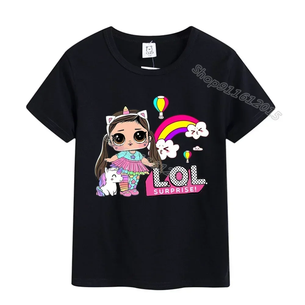 LOL Surprise Baby Girl Cotton T-Shirt Children Lol Doll Rainbow Clouds Summer Clothes Shirt Toddler Kid Cartoon Printed Tees