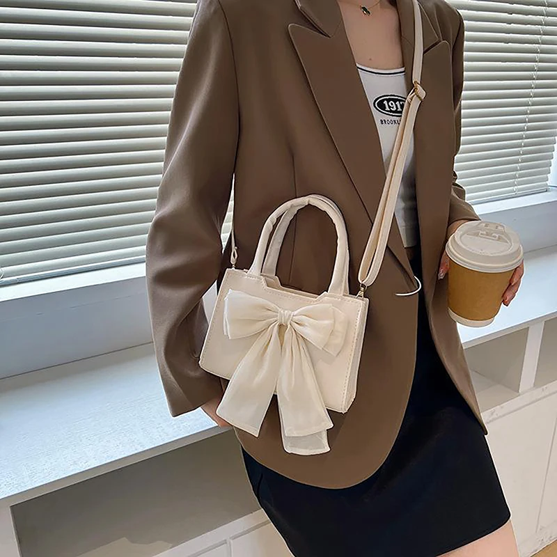 Fashion Leather Bow Small Handbag For Women Girls Simple Shoulder Crossbody Bags Casual Shoulder Bag Valentine Day GiftsPU