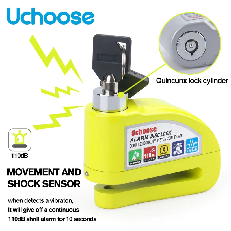 Free Shipping Waterproof Motorcycle Alarm Lock Bike Lock Security Anti-theft Lock Motorbike Disc Brake Lock +Bag+Reminder Rope