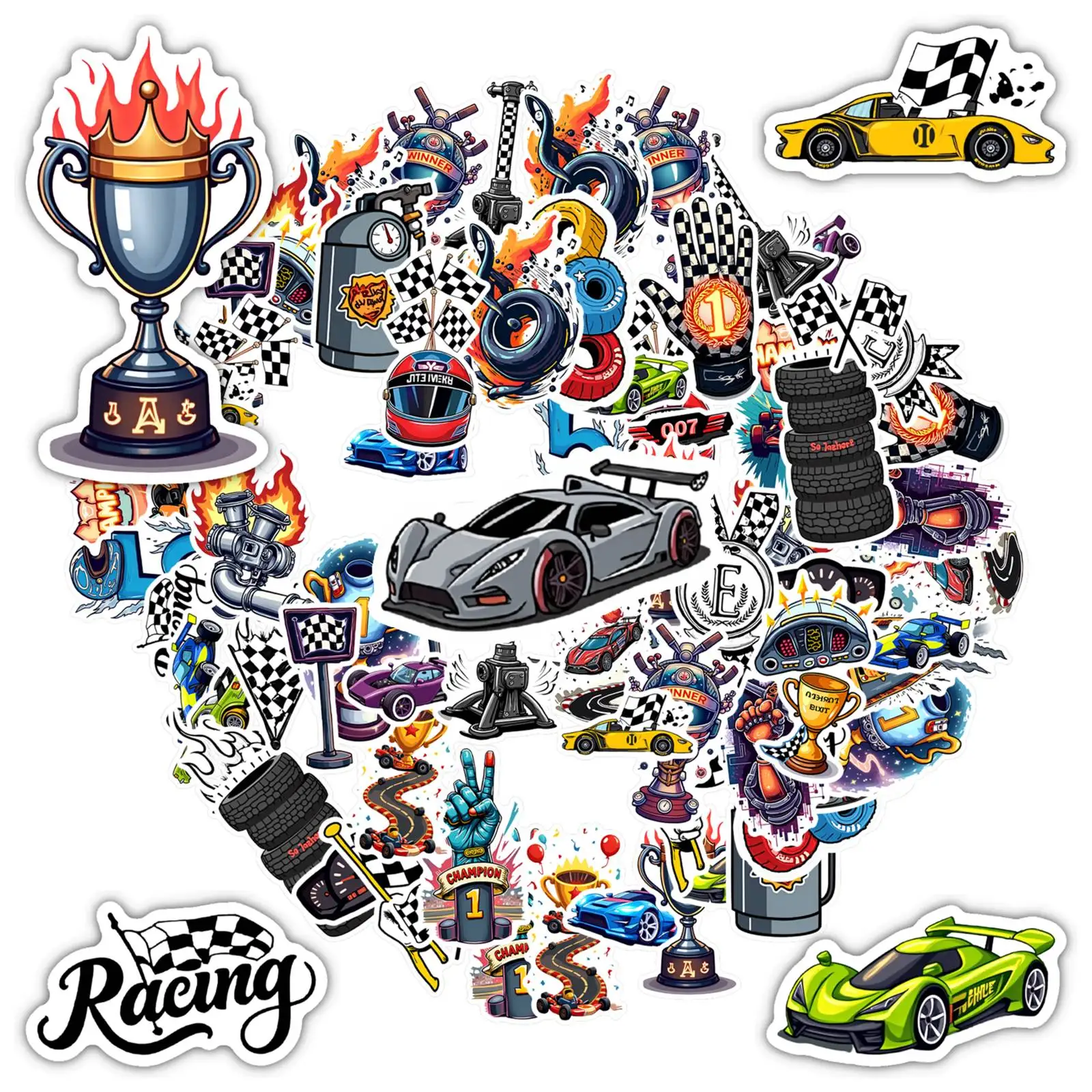 

35pcs-50pcs Sports Racing Stickers Dynamic Speed Car Racing Stickers Sticker Pack For Guitar Laptop Helmet Skateboard DIY Phone