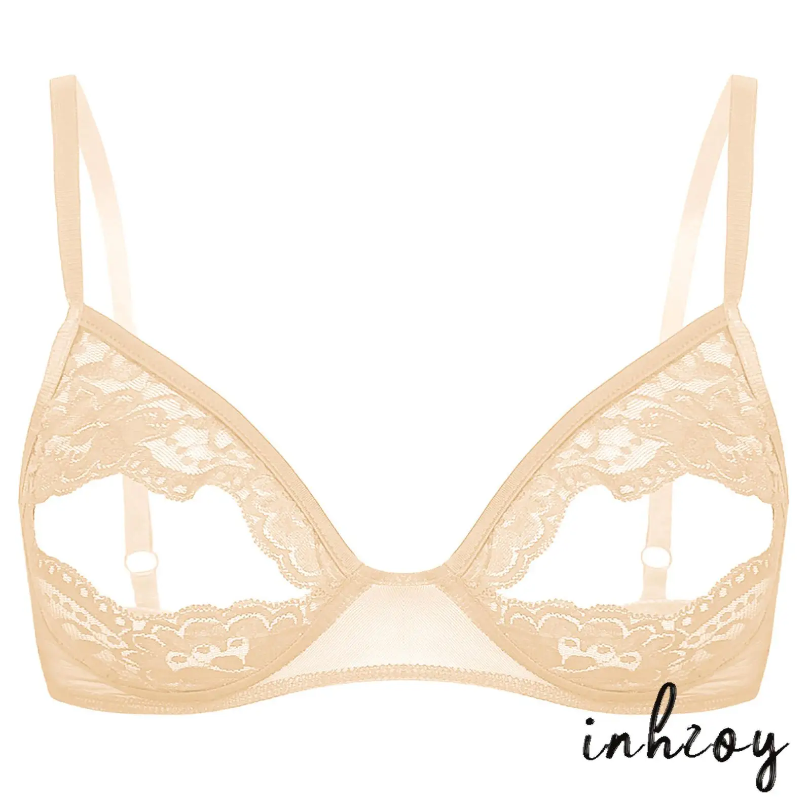 

Women Transparent Lace Nipple Exposed Bra Lingerie Exotic Open Cups Exposed Chest Brace Underwire Brassiere Top Nightwear