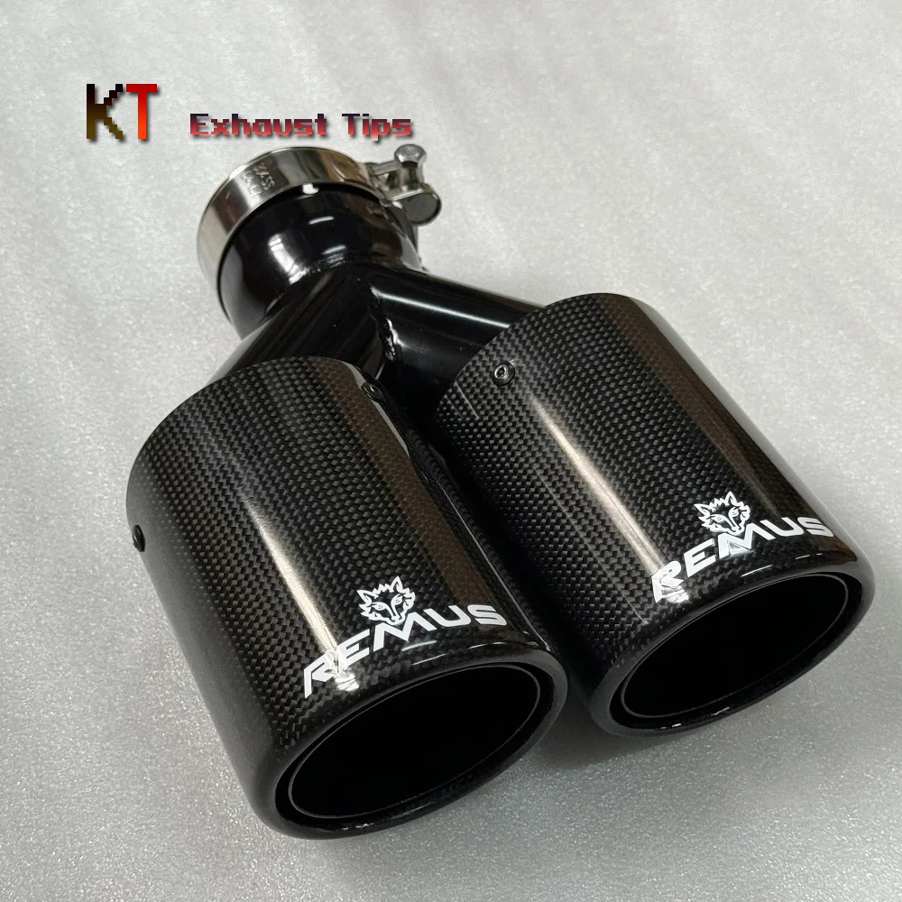 1Pcs Car Accessories Glossy Carbon Fiber Dual Black Exhaust Tip Tailpipe Muffler Tip Exhaust System Auto Tools for Universal