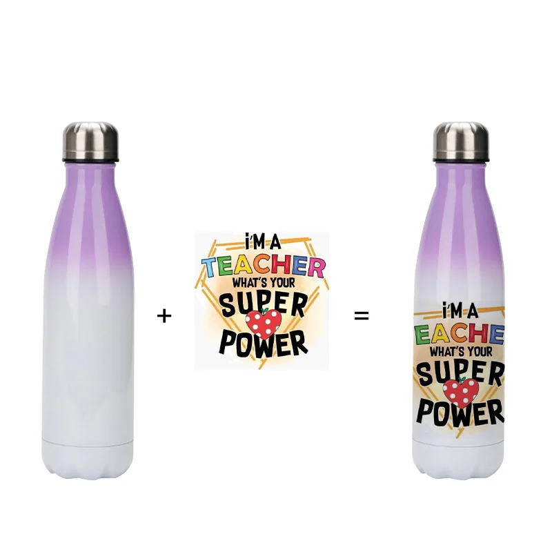 17oz Sublimation Gradient Cola Shape Water Bottle Stainless Steel Travel Thermal Flask Graduation Gift Ombre Tumbler