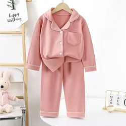 Toddler Children Pyjamas Solid Cotton Long Sleeve Spring Autumn Sleepwear Sets For 9M-16T Teen Korean Boy Girl Lounger Clothes