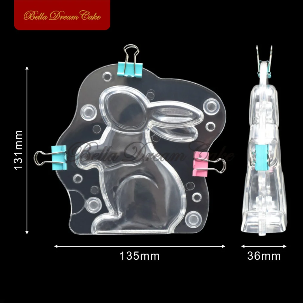 2pcs/set 3D Easter Bunny Design Plastic Chocolate Mold Rabbit Mousse Mould DIY Candle Plaster Model Cake Tools Kitchen Bakeware