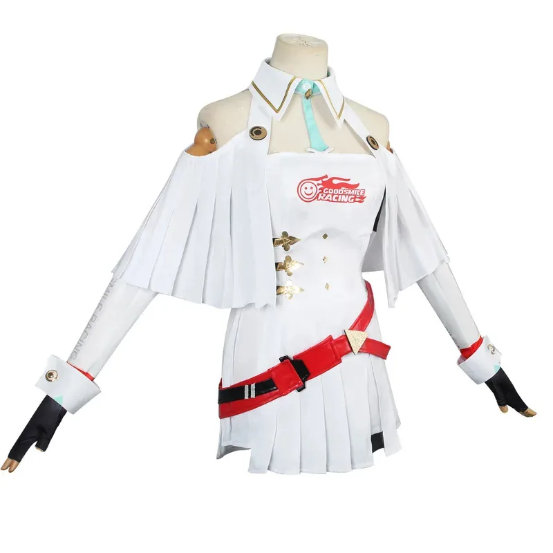 أنيمي سباق Mikuu تأثيري حلي Mikuu فستان أبيض قبعة عباءة الجوارب فتاة بدلة سباق هالوين موحدة كرنفال فستان الحفلات