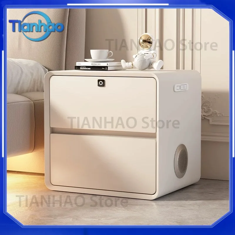 Smart Bedside Table for Cream Style Multi Function Fingerprint Small Cabinet Minimalist Storage Nightstand Luxury High End