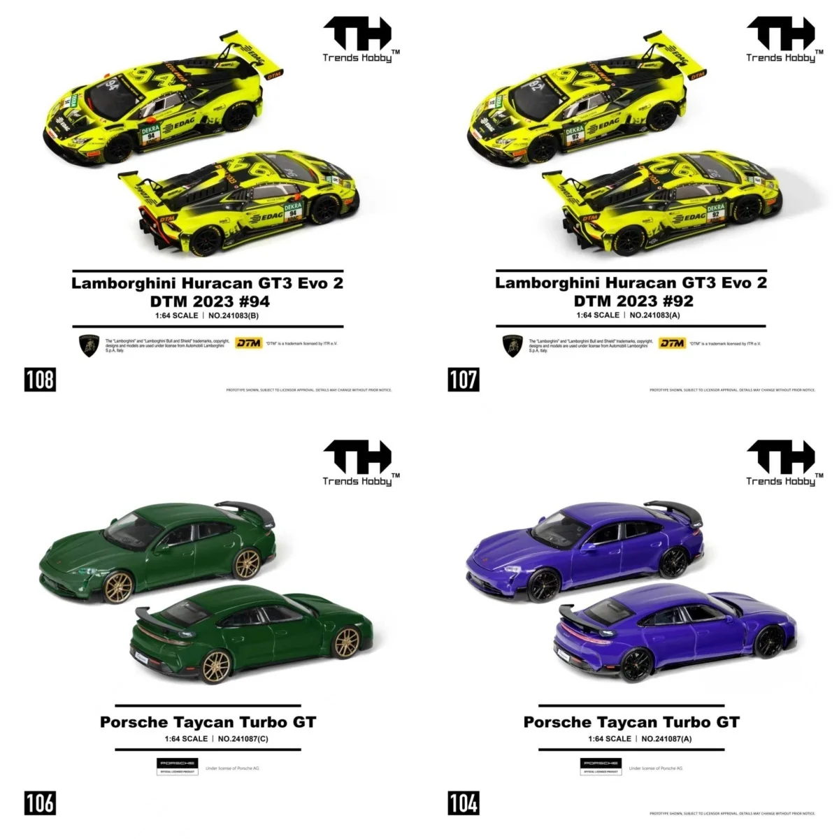 

Trends Hobby TH 1:64 Porsche Taycan Turbo GT Lamborghini GT3 EVO2 DTM Alloy Die Cast Car Model Collection Gift