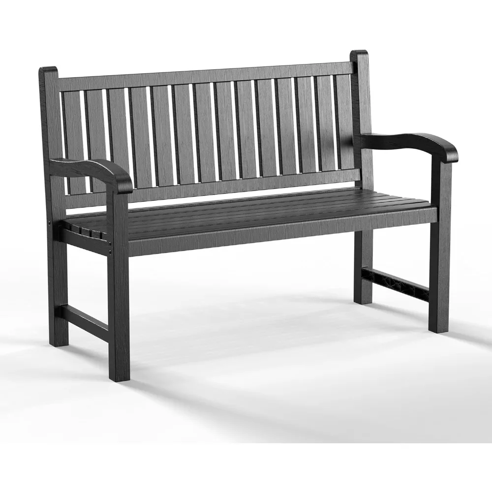 

Outdoor Bench Resin Patio Chairs Waterproof 2-Person Slatted Chairs with Sturdy Frame, Comfortable Seating for Garden Backyard