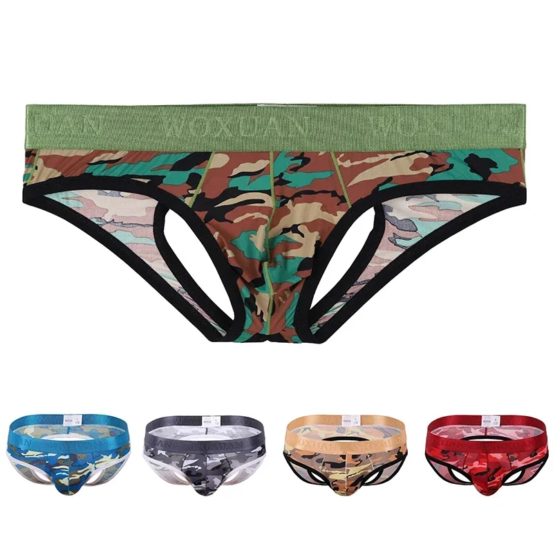 

Camouflage Printed Men's Underwear Backless Jockstrap Low Waist Hollow Out Thongs Underpants