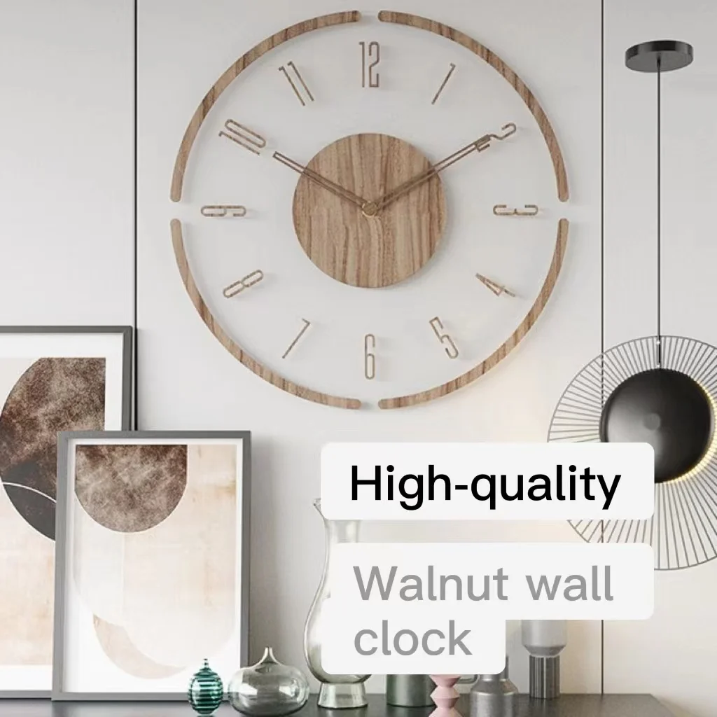 Creative Wooden Quartz Wall Clock Silent Living Room Decorative Battery No Ticking Simulating Retro Nordic Minimalist Clock