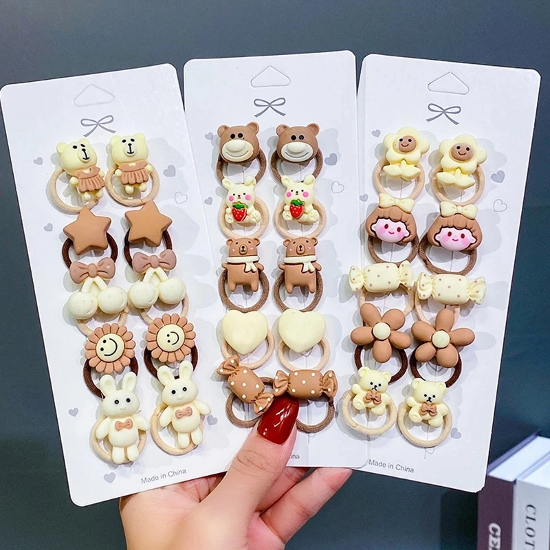 10 sztuk/zestaw Cute Cartoon Aniaml kwiat mała elastyczna opaska do włosów dla dziewczyny kucyk Holder opaska do włosów gumką dziecięce akcesoria do włosów