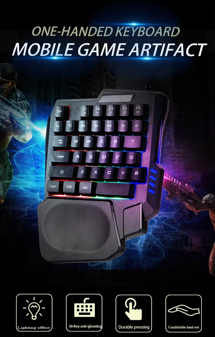 One-Handed Wired 35 Keys Gaming Keypad USB Keyboard Rgb Luminous Game Keyboards for Tablet Colorful Ergonomics Gamer Hand Rest