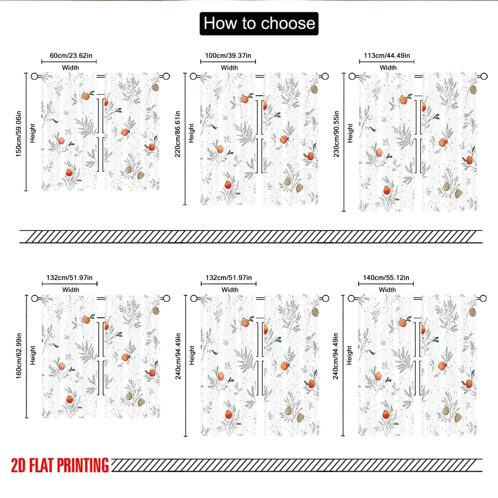 2 قطعة 2D الطباعة المسطحة عيد ميلاد سعيد الستائر عيد الميلاد الشتاء فروع الحلي الرقمية المطبوعة البوليستر الستائر احتفالي الجدار #3