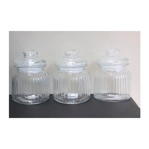 Vacuum Clamshell Medium Size 3 Pcs Glass Jar Set