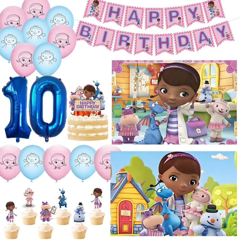 

Disney Doc McStuffins Toy Doctor Birthday Party Decorations Cake Topper Number Balloon Backdrop Baby Shower Prop Party Supplies