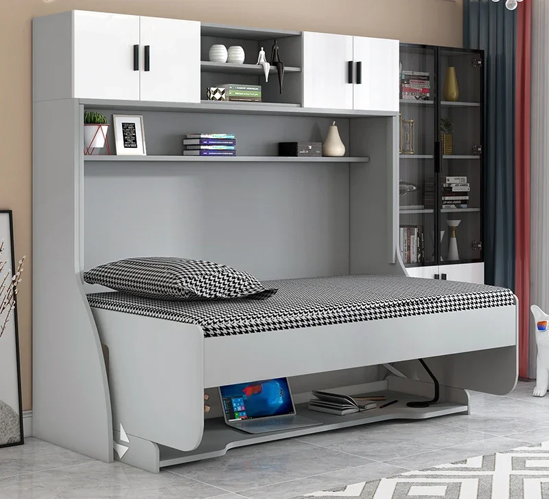 Invisible bed, small unit, side flip bed, desk, integrated bookshelf combination