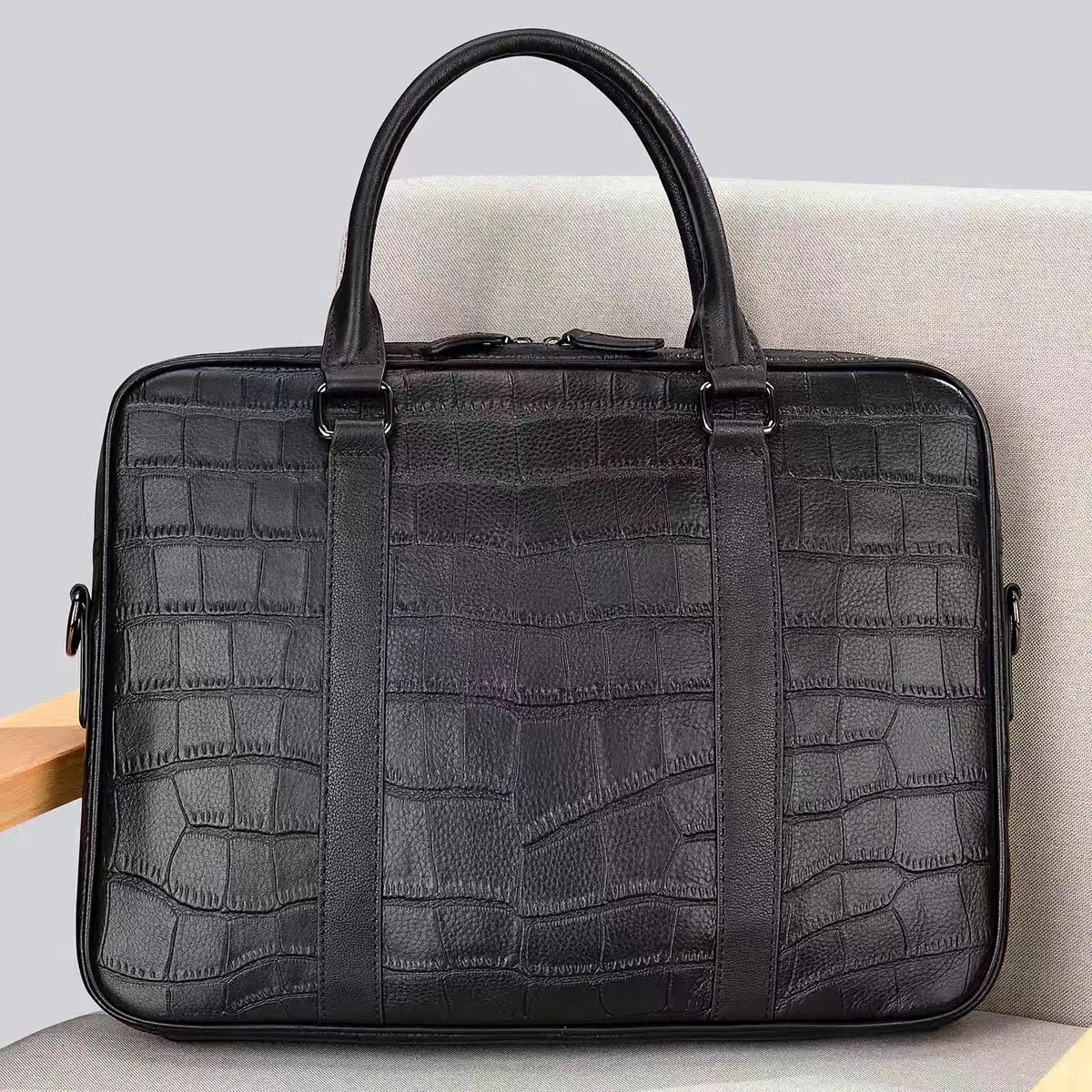 New Luxury Alligator Cowhide Genuine Leather Business Men's Briefcase Male Shoulder Bag Men Messenger Laptop Computer Bags
