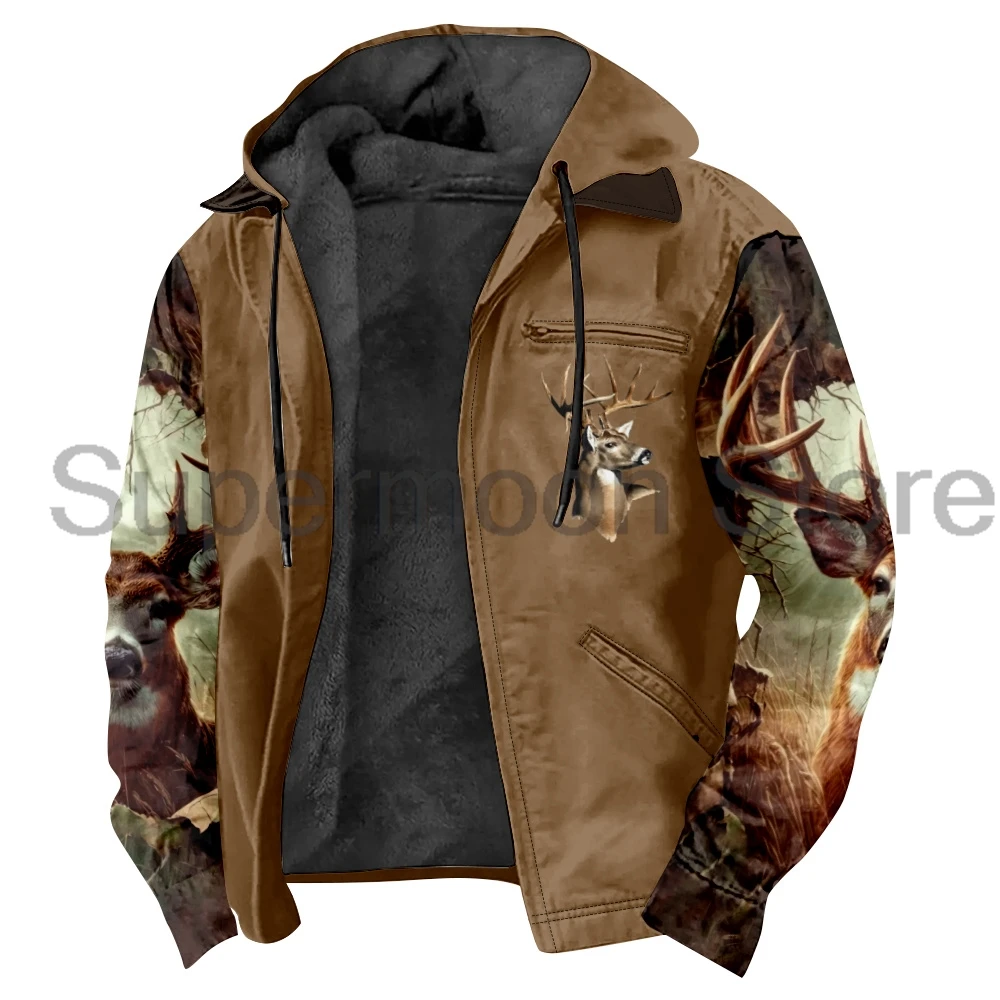 Men's Hunting Wildlife Deer Zipper Hoodies Camouflage Elk Print Long Sleeve Streetwear Women Jacket Parkas Winter Coat