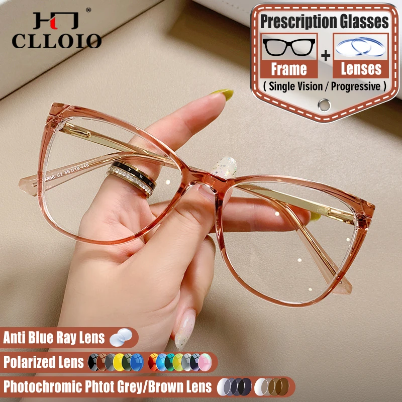 

CLLOIO New Fashion Progressive Prescription Eyeware Women Anti Blue Light Cat Eye Frame Eyeware Photochromic Optical Eyeglasses