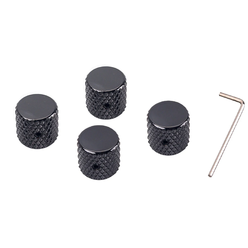 

4 Pcs Guitar Knob Knobs Bass Black Aluminum Alloy Control Tone Flat Accessories