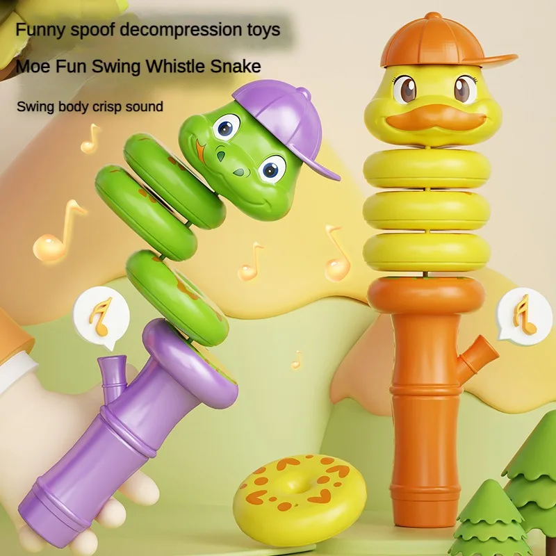 Cartoon Big Horn Twisting Snake Rotating Duck Dragon Pressure Reducing Swing Power Balance Toy Whistle Baby Horn Puzzle Toy