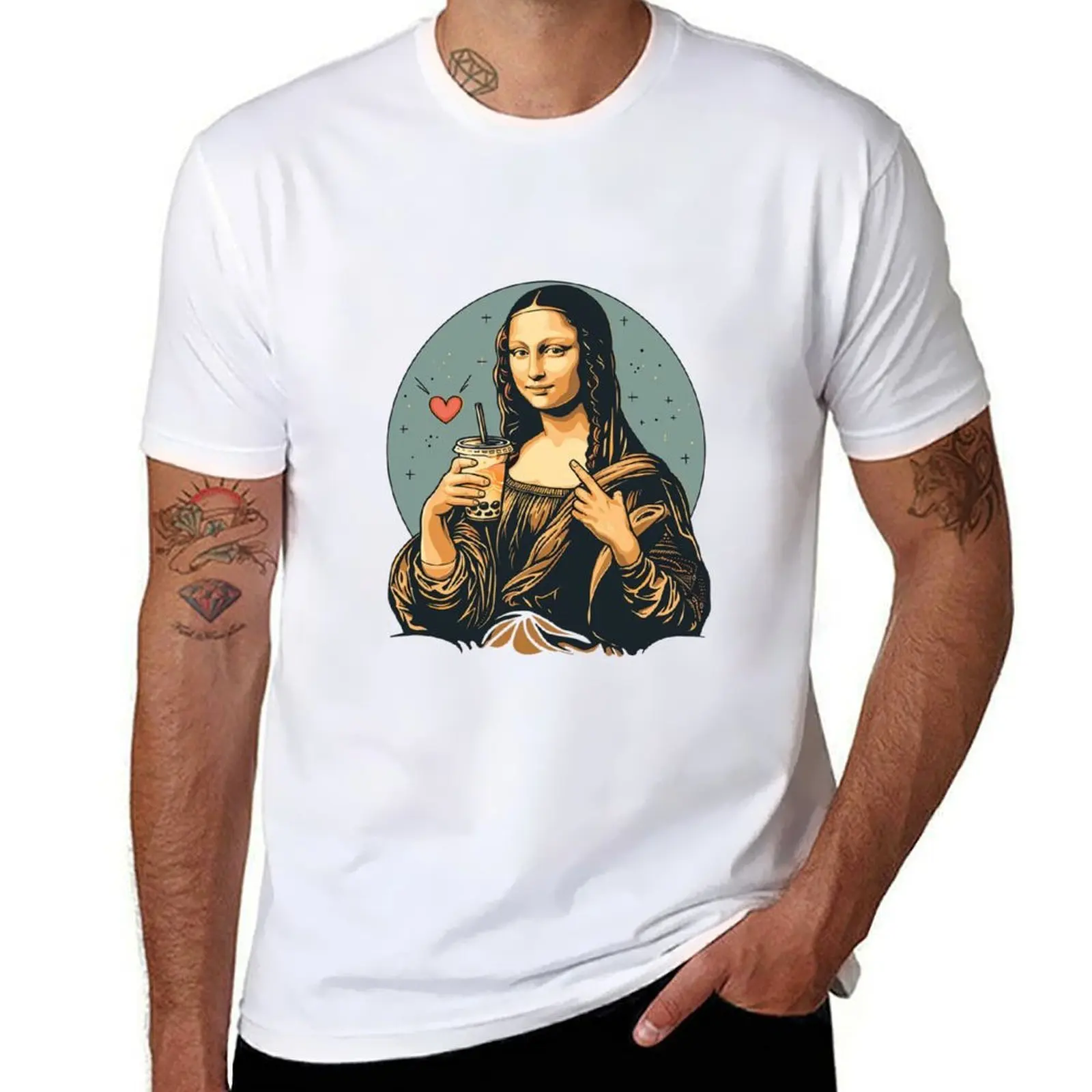 Boba Loves Mona Lisa T-Shirt Festival Casual Short Sleeve