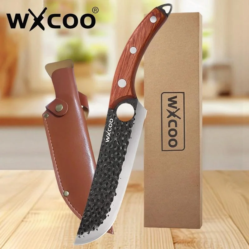 WXCOO Edelstahl-Küchenmesser, Kochmesser, Utility-Kochschneider, handgefertigtes geschmiedetes Messer, volles Tang-Ausbeinmesser, Fleischbeil