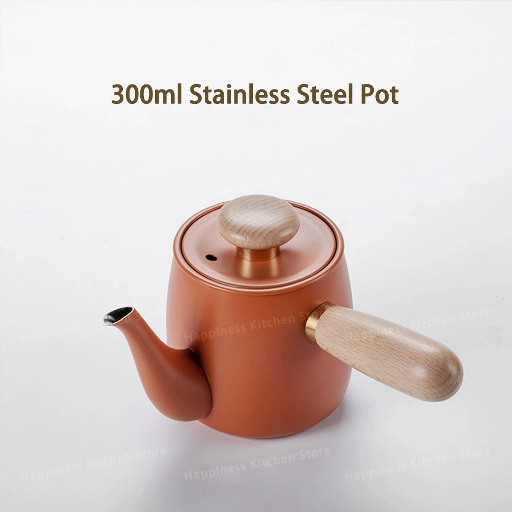 

300ml Stainless Steel Tea Coffee Pot,Chinese Kung Fu Tea Pot,Share Pot,Kettle with Walnut Handle Coffeeware Teaware