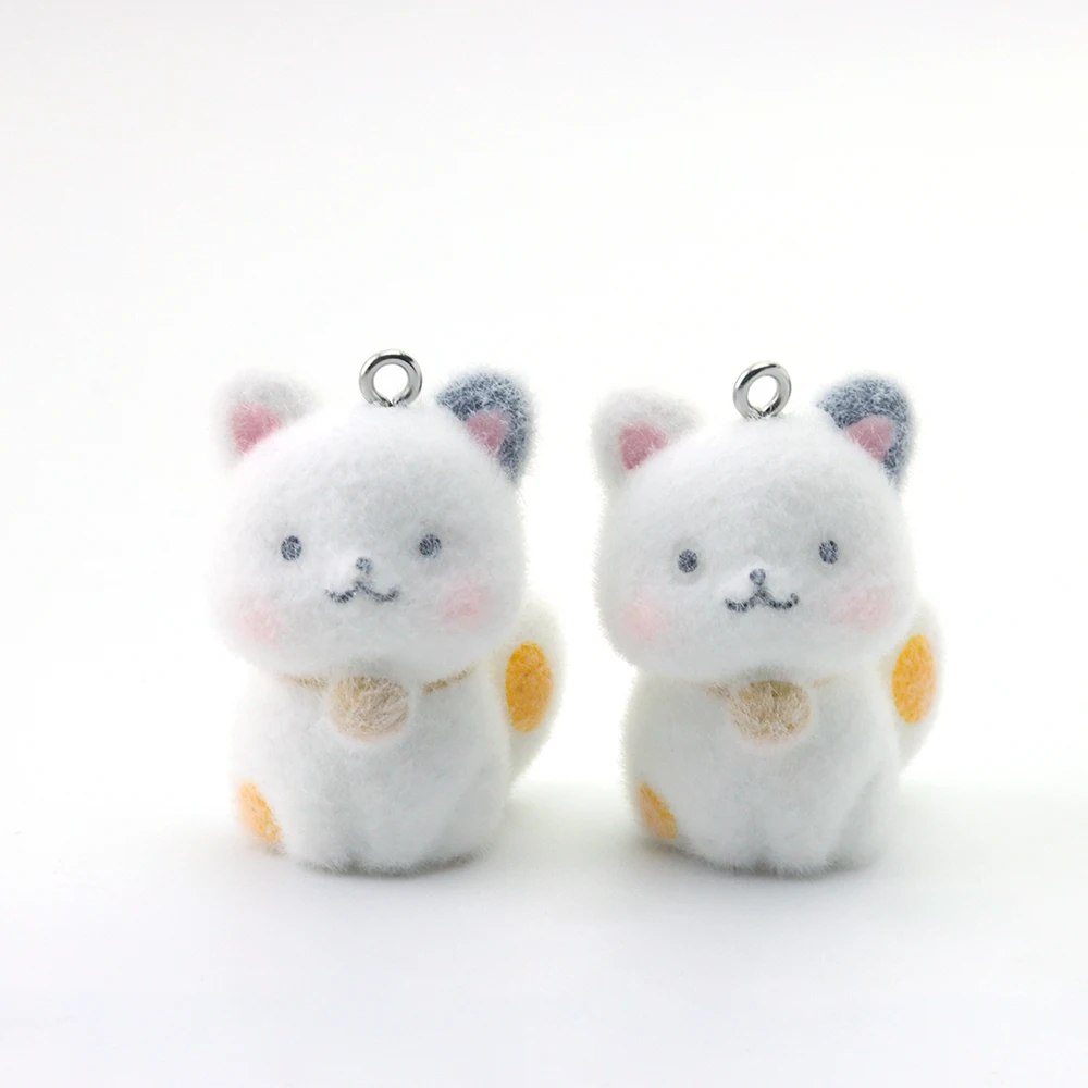 20pcs 3D Flocking Resin Kawaii Kitten Charms Animal Cat Pendant for Necklace Earrings Keychain DIY Making Jewelry Accessories