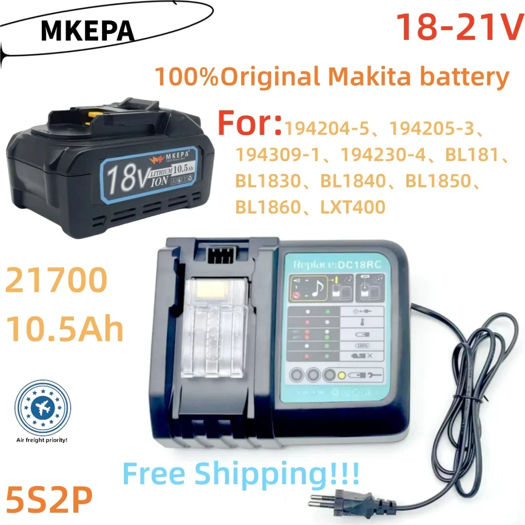 100% original 18V 21700 Makita battery,10.5Ah, suitable for Makita BL1880 BL1860 BL1850 BL1840 BL1830 battery. charger